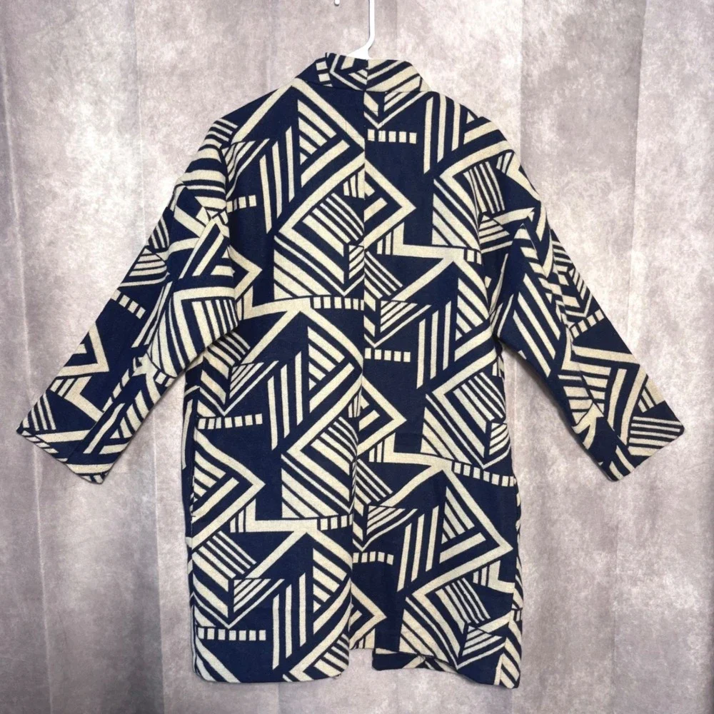 Old Navy Geometric Aztec Open Front Coat Women Size Medium Navy Cream Boho Retro